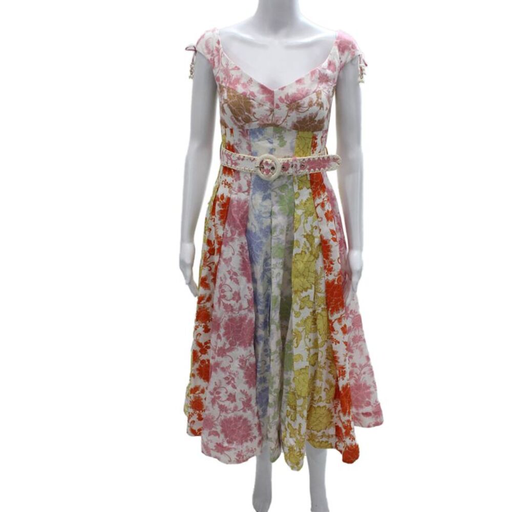 Zimmermann Women Fit & Flare Floral Linen Sweetheart Mini Dress Zip Size 3